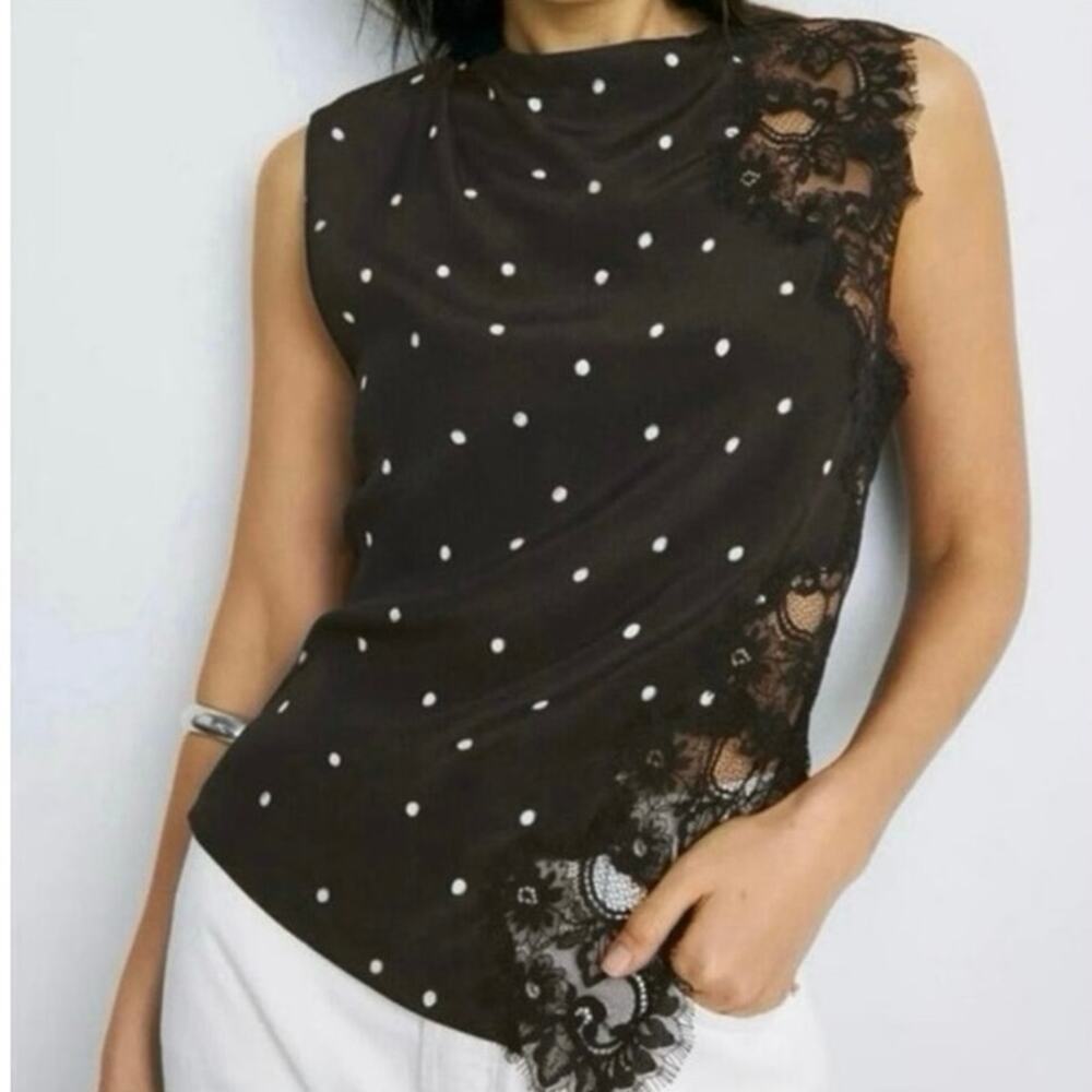 A.L.C. Gracie black polka dot lace grim Top Size 8